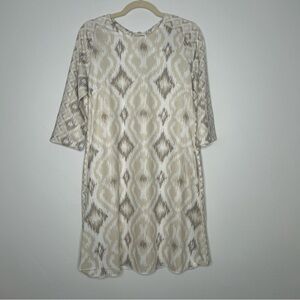 Gretchen Scott Beige Tan White Ikat Print Knee Length Dress Size Medium